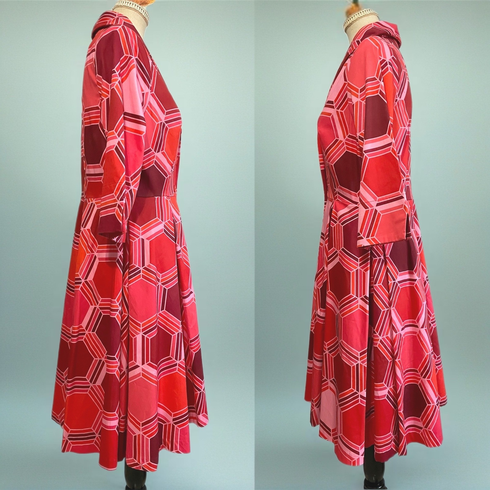 Nwt Lesley Evers Grace 50s Style Fit Flare Handmade Dress Honeycomb Red — image 4 of 8